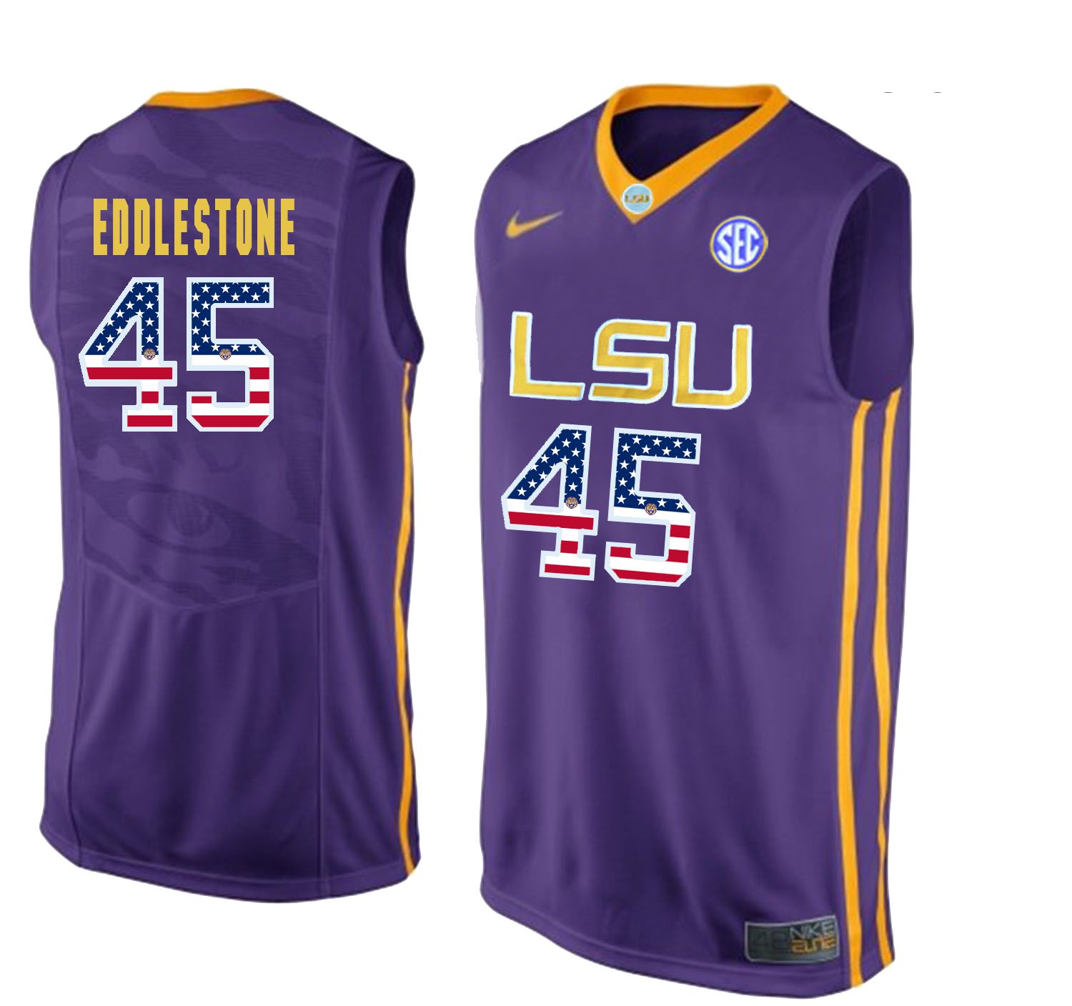 Men LSU Tigers 45 Eddlestone Purple Flag Customized NCAA Jerseys